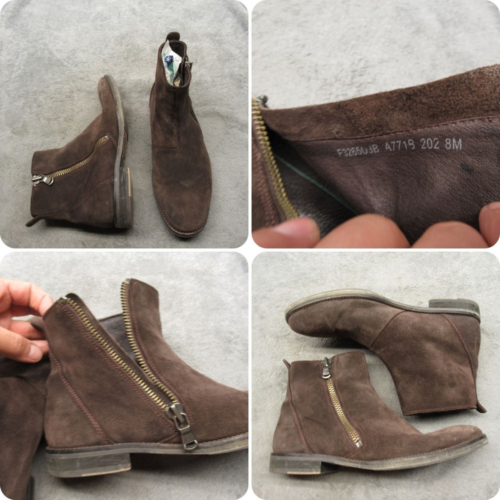 John Varvatos Mens Boots 8 M Brown Mitchell Suede Zip Comfort Ankle Chelsea